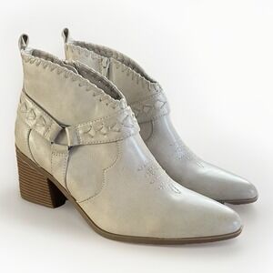 Frye & Co Palma Western Ankle Boots Women's 8.5M Beige Leather Harness Booties